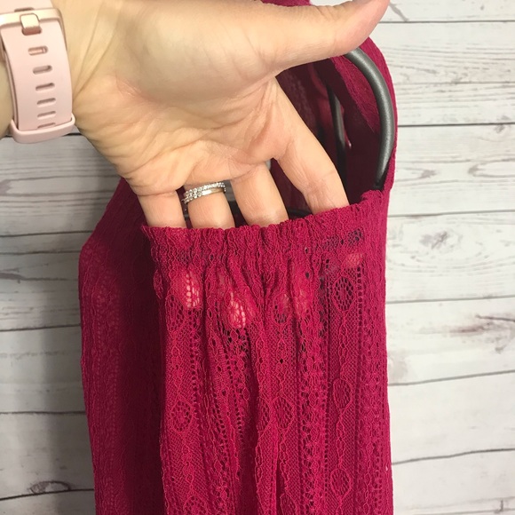 7) Ro & De Long Sleeve Polyester Mock Neck Lace Cold Shoulder Top Size Medium - Picture 5 of 11